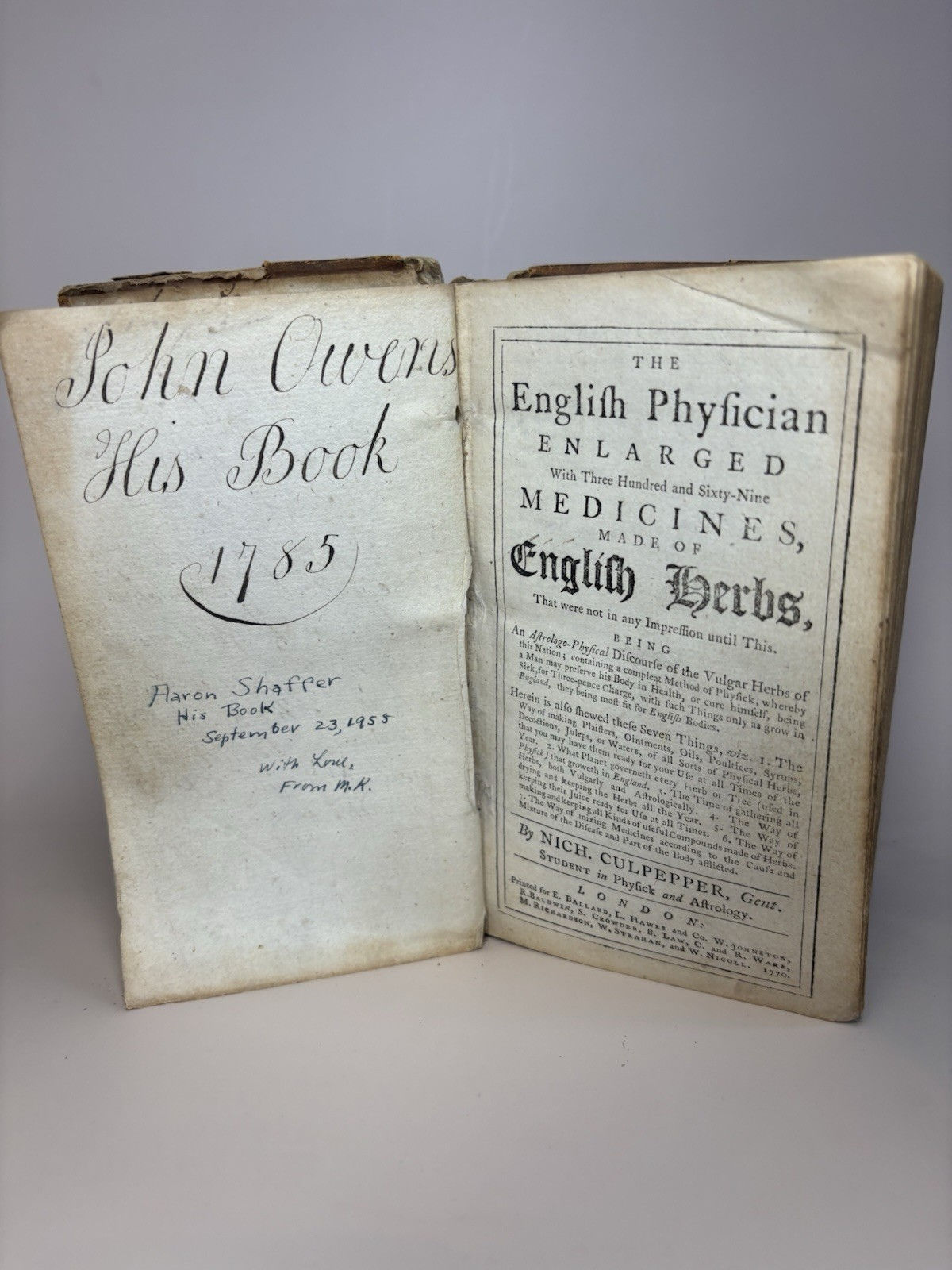 Antique Culpeper English Physician Enlarged c1770 Herbal Medicine Book