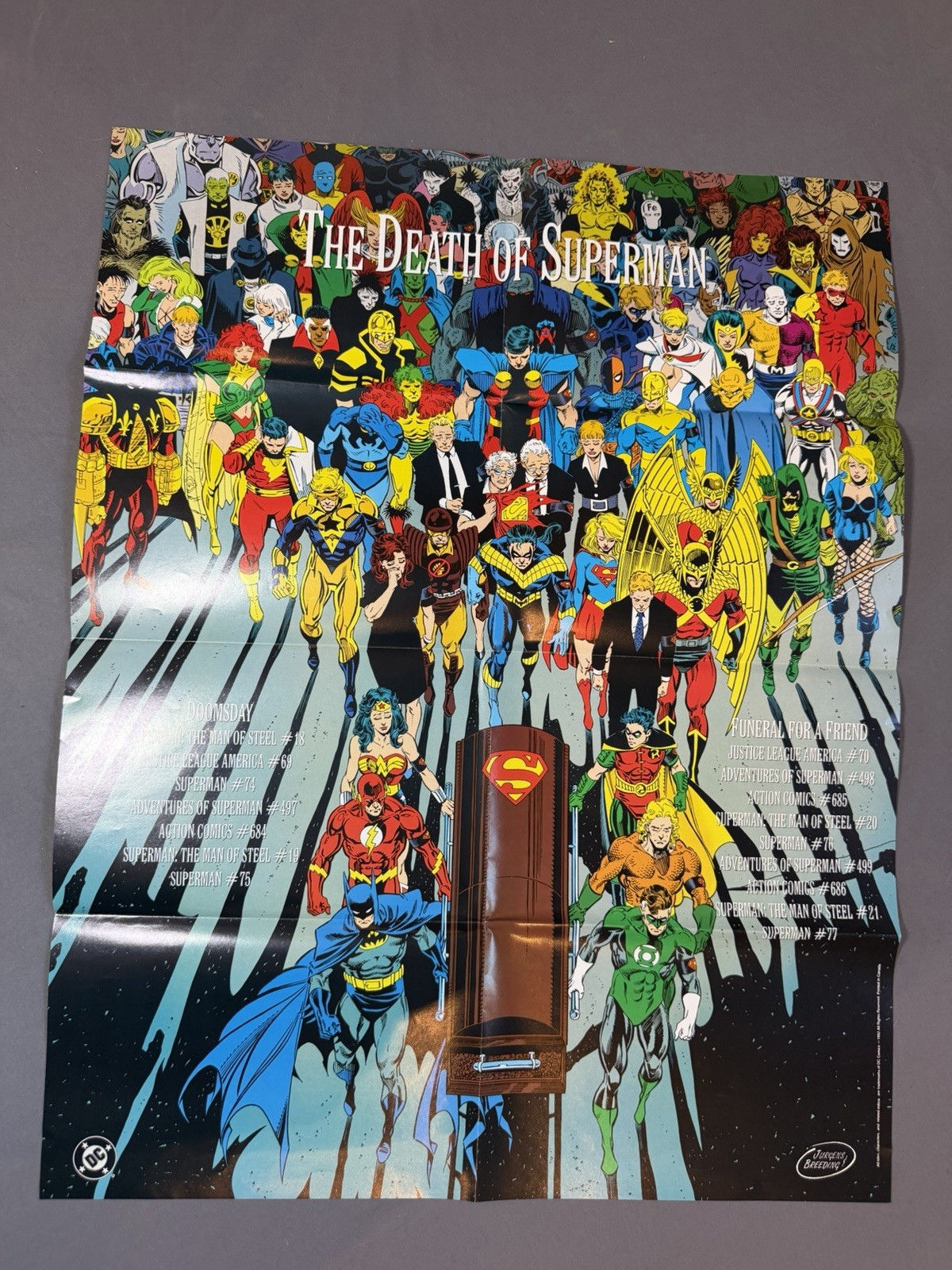 Death of Superman Poster 1992 DC Comics Funeral Scene Justice League Art