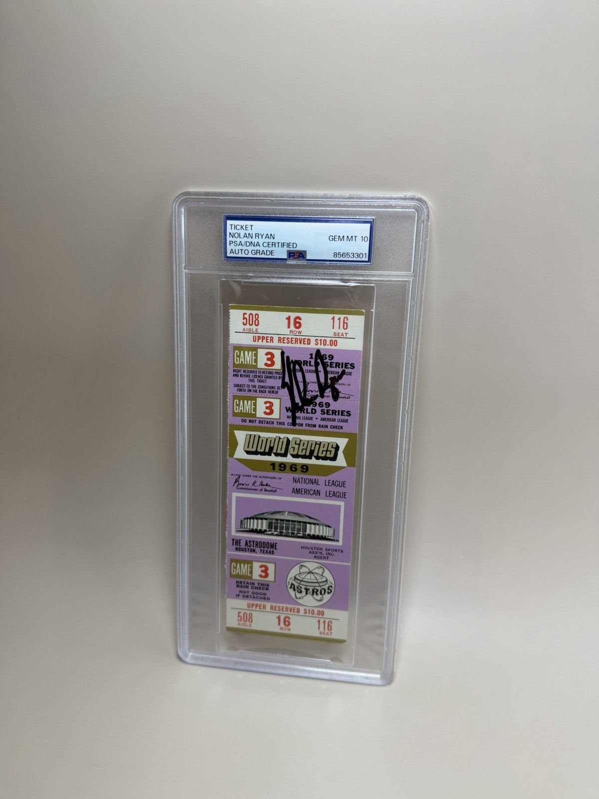 GEM MT 10 Nolan Ryan ‘69 World Series Game 3 Astros Signed Ticket Stub PSA/DNA