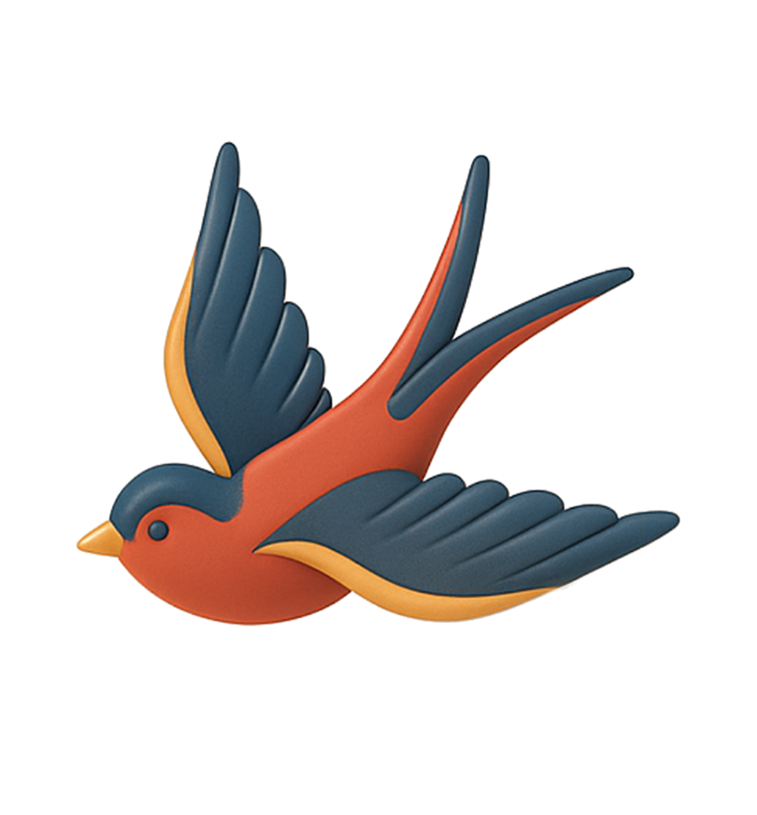 3D illustration of a flying swallow bird — classic tattoo flash symbol