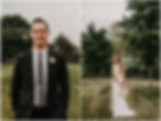 A bride and groom pose for formal wedding portraits in a Buffalo park.