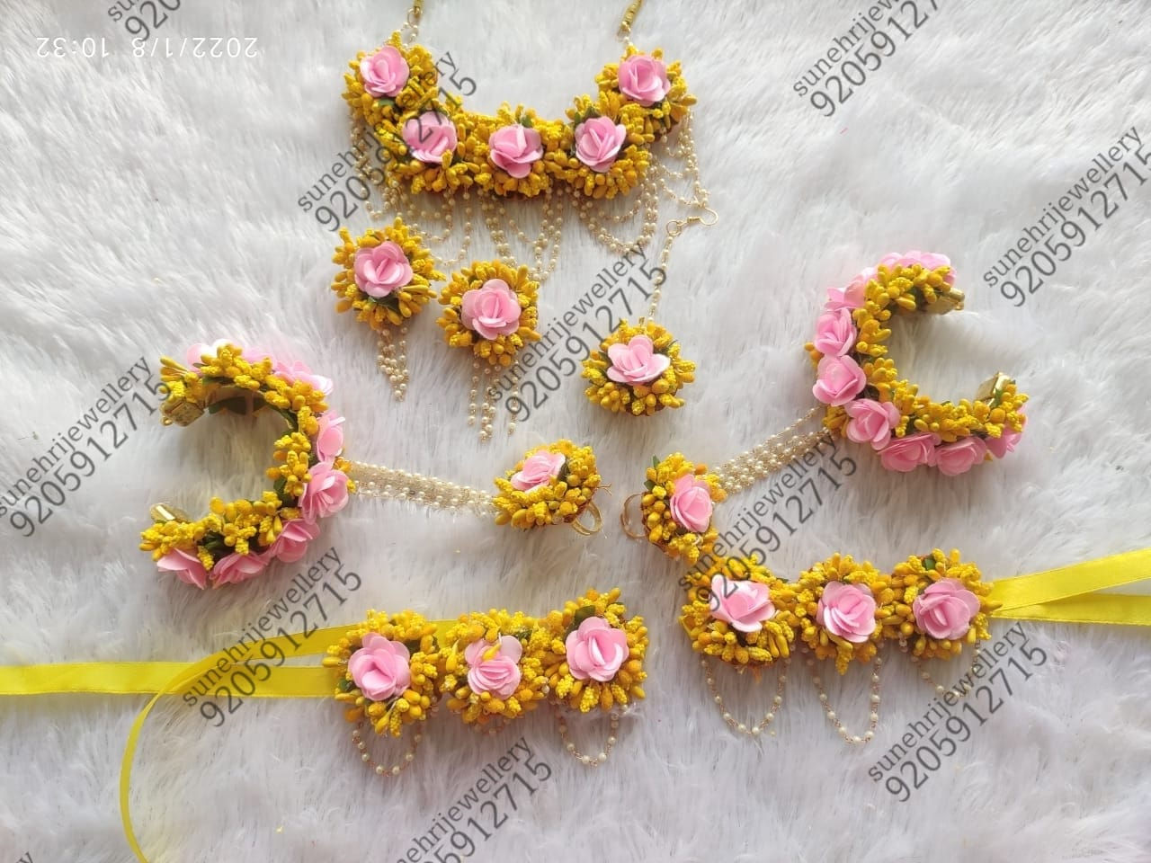 Yellow-Baby Pink Floral Set