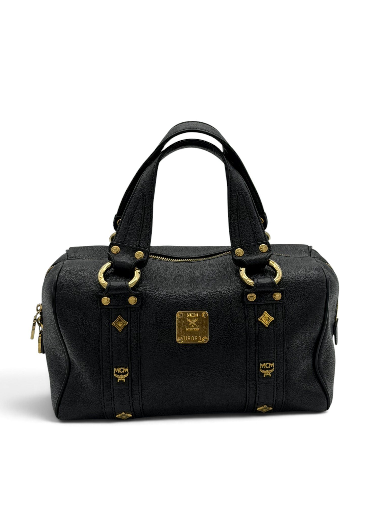MCM Black Leather Boston Bag