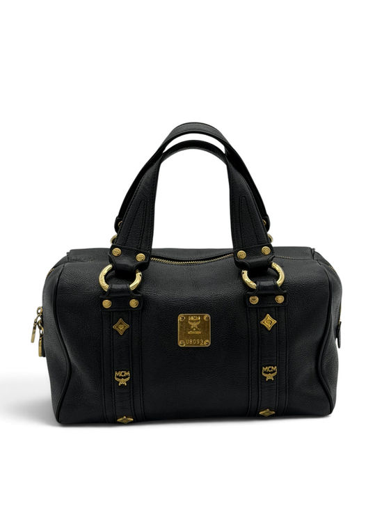 MCM Black Leather Boston Bag