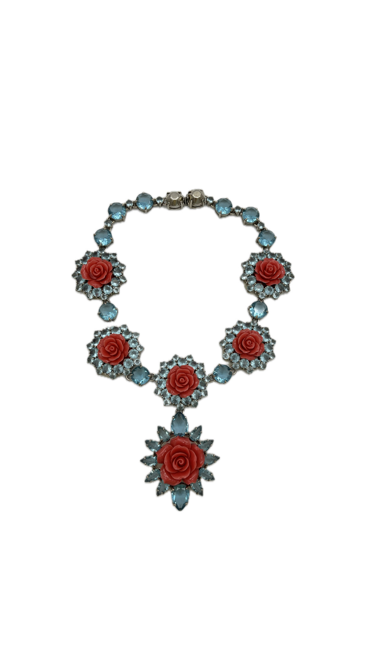 Prada Roses in Resin and Crystal Necklace in Red and Blue — pre-loved Prada at The Handbag Room Australia