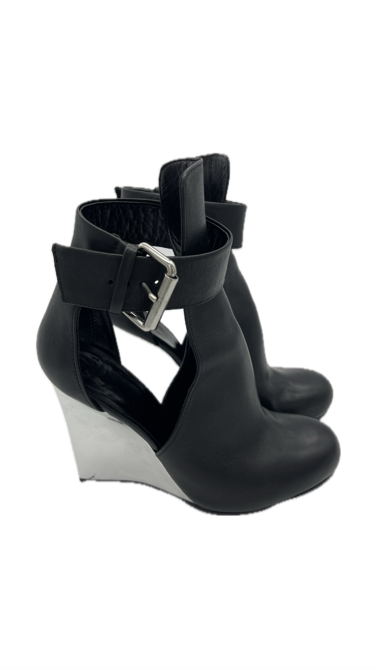 Alexander McQueen Black Lambskins Leather Wedge Sandal image 2