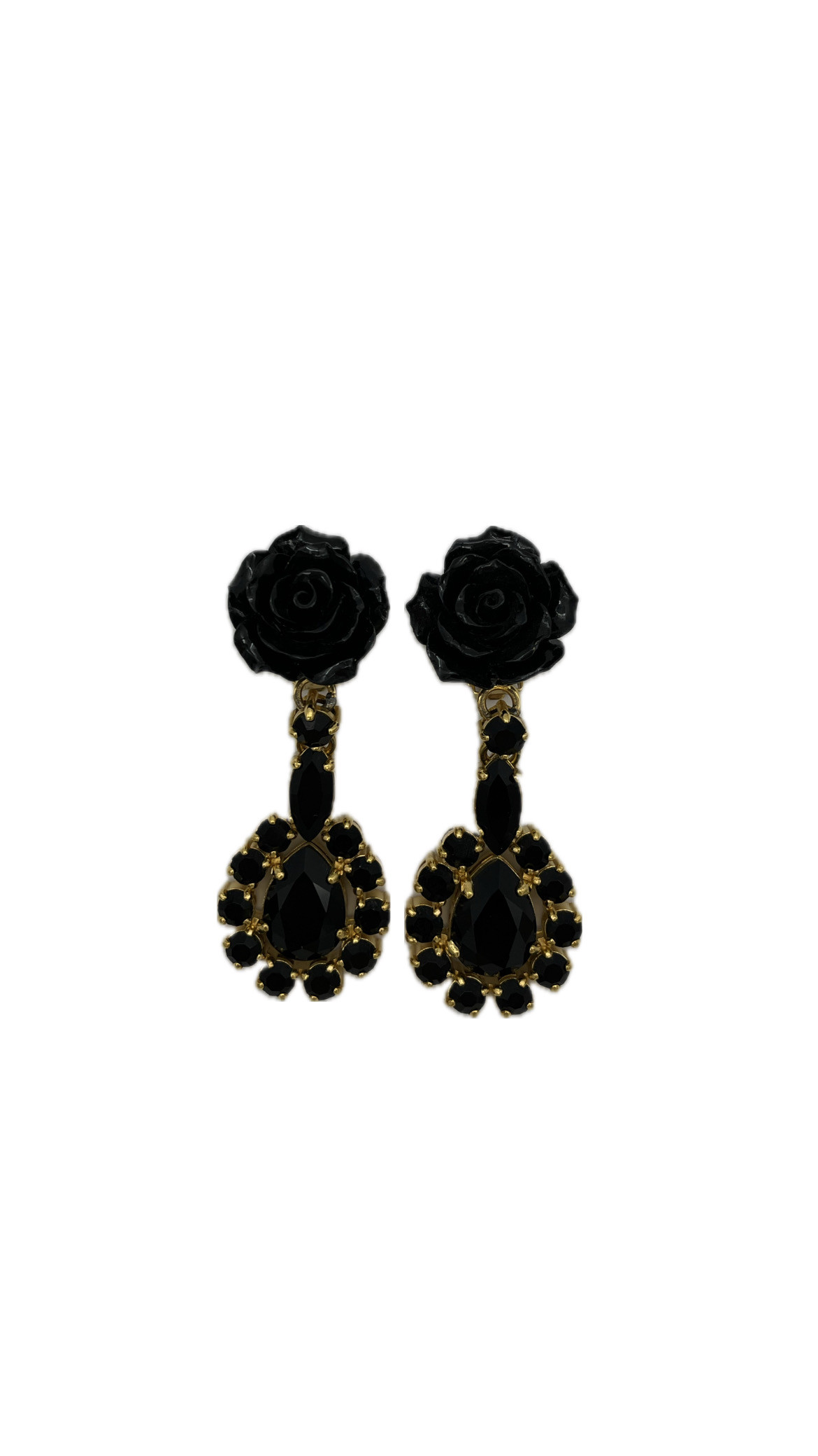 Prada Black Resin Rose, Gold and Crystal Clip on Earrings — pre-loved Prada at The Handbag Room Australia
