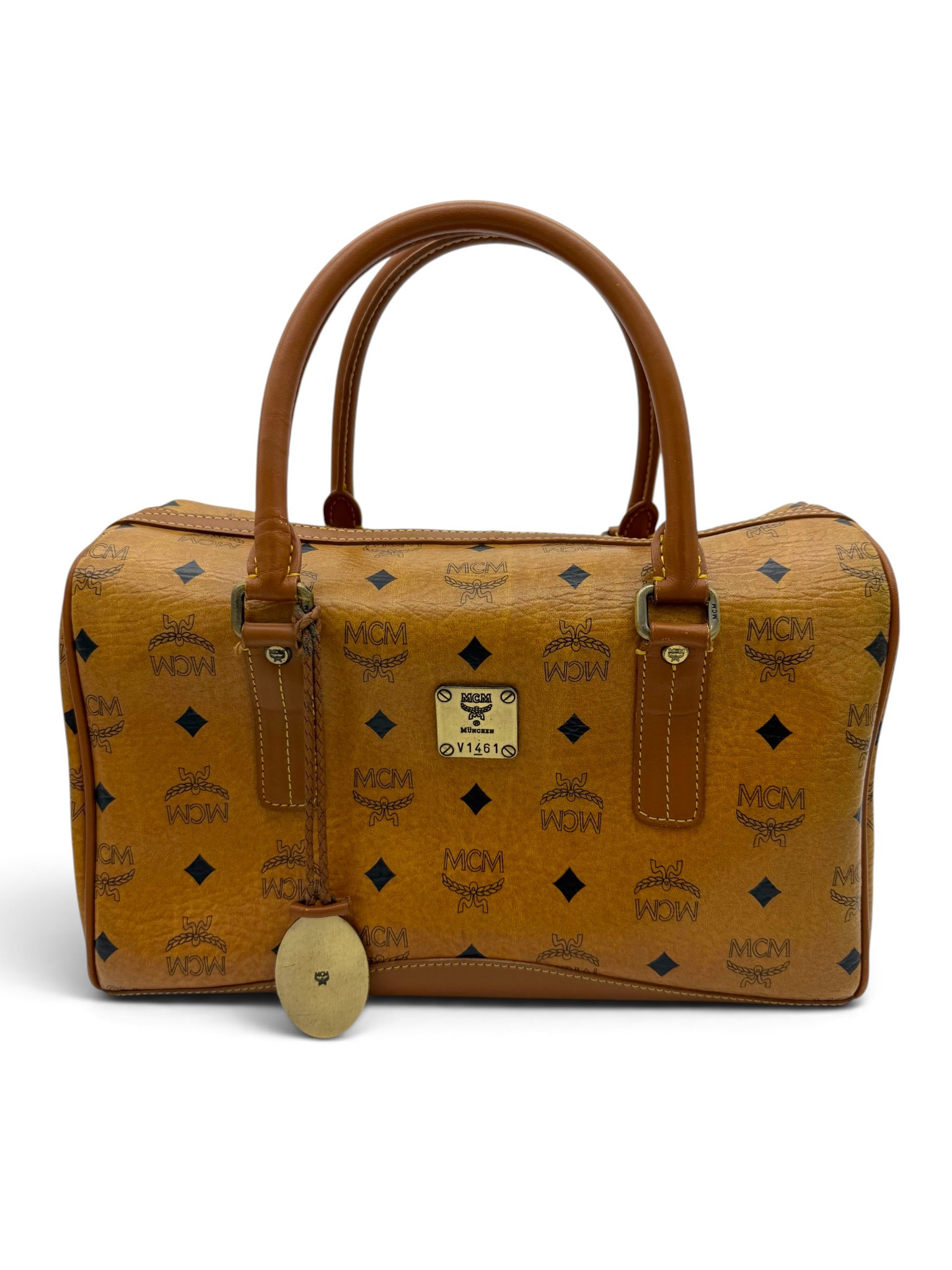 MCM Vintage Cognac Visetos Boston Bag