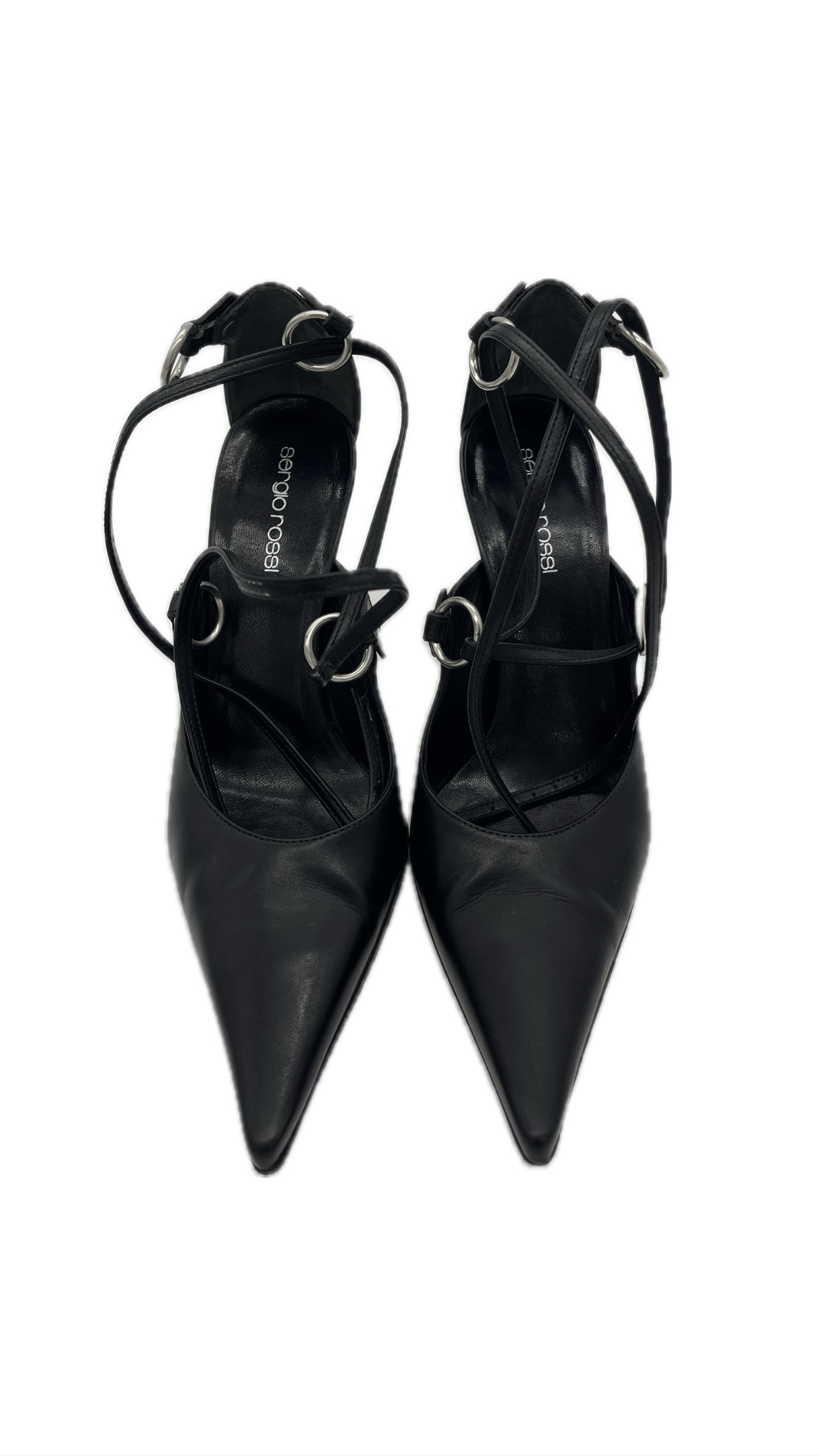Sergio Rossi Black Leather Ankle Loop Strap Pointed Toe Pump image 3