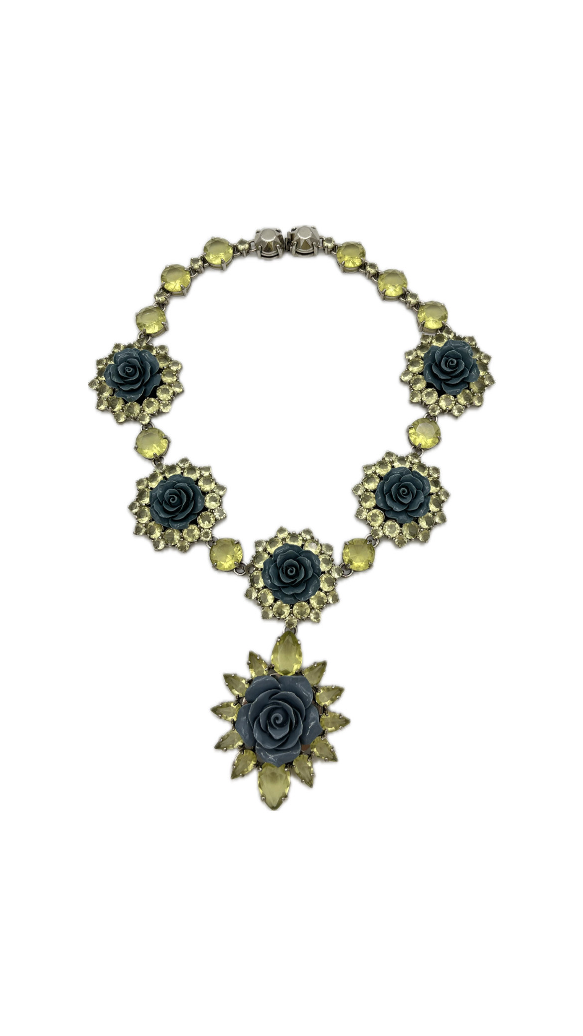 Prada Roses in Resin and Crystal Necklace in Blue and Yellow — pre-loved Prada at The Handbag Room Australia
