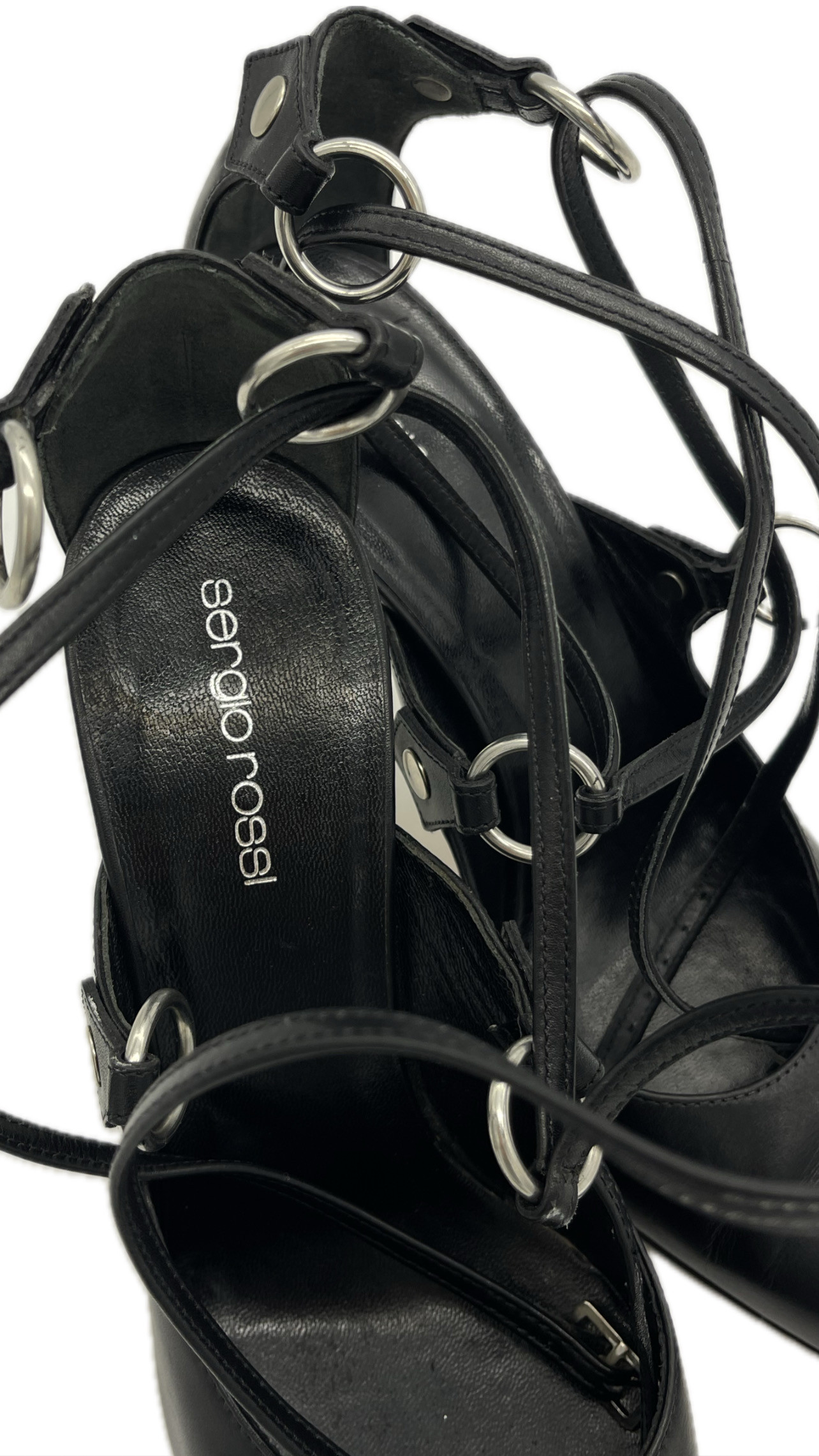 Sergio Rossi Black Leather Ankle Loop Strap Pointed Toe Pump image 4