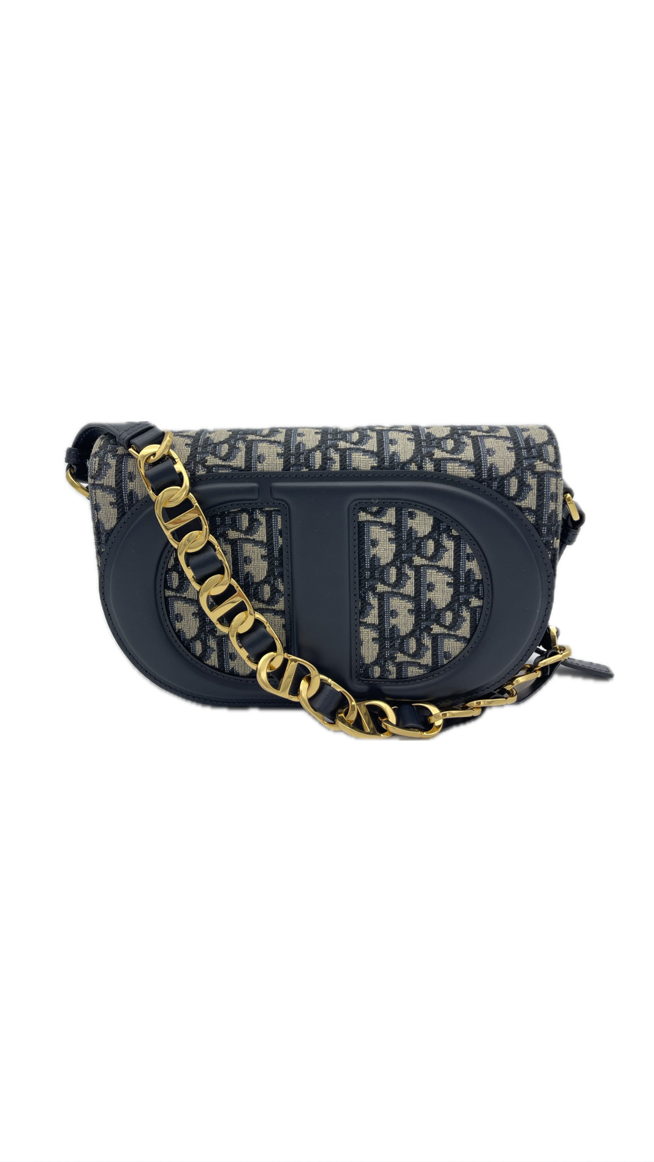 Pre-loved Dior CD Signature Bag With Strap Blue Dior Oblique Jacquard — pre-loved Christian Dior at The Handbag Room Australia
