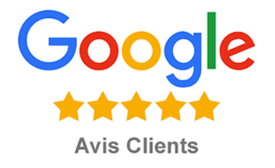 Logo Google avec 5 étoiles jaunes rappelant la confiance des avis clients sur la fiche My Business