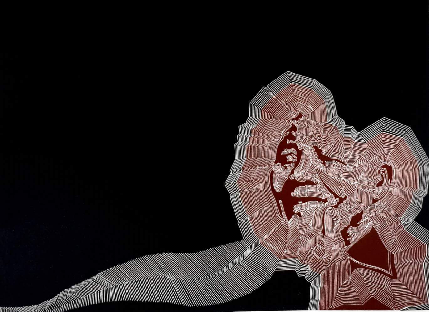 TITLE 'The spirit of Tata Madiba red SIZE 565mm X 260mm MEDIUM Linoleum YEAR 201