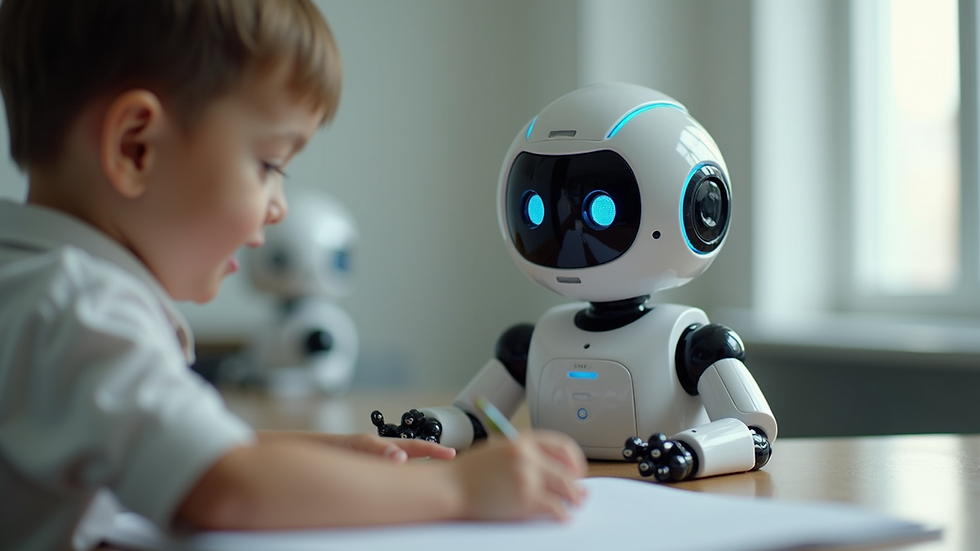 Close-up of Miko 3 robot engaging with a child during a lesson