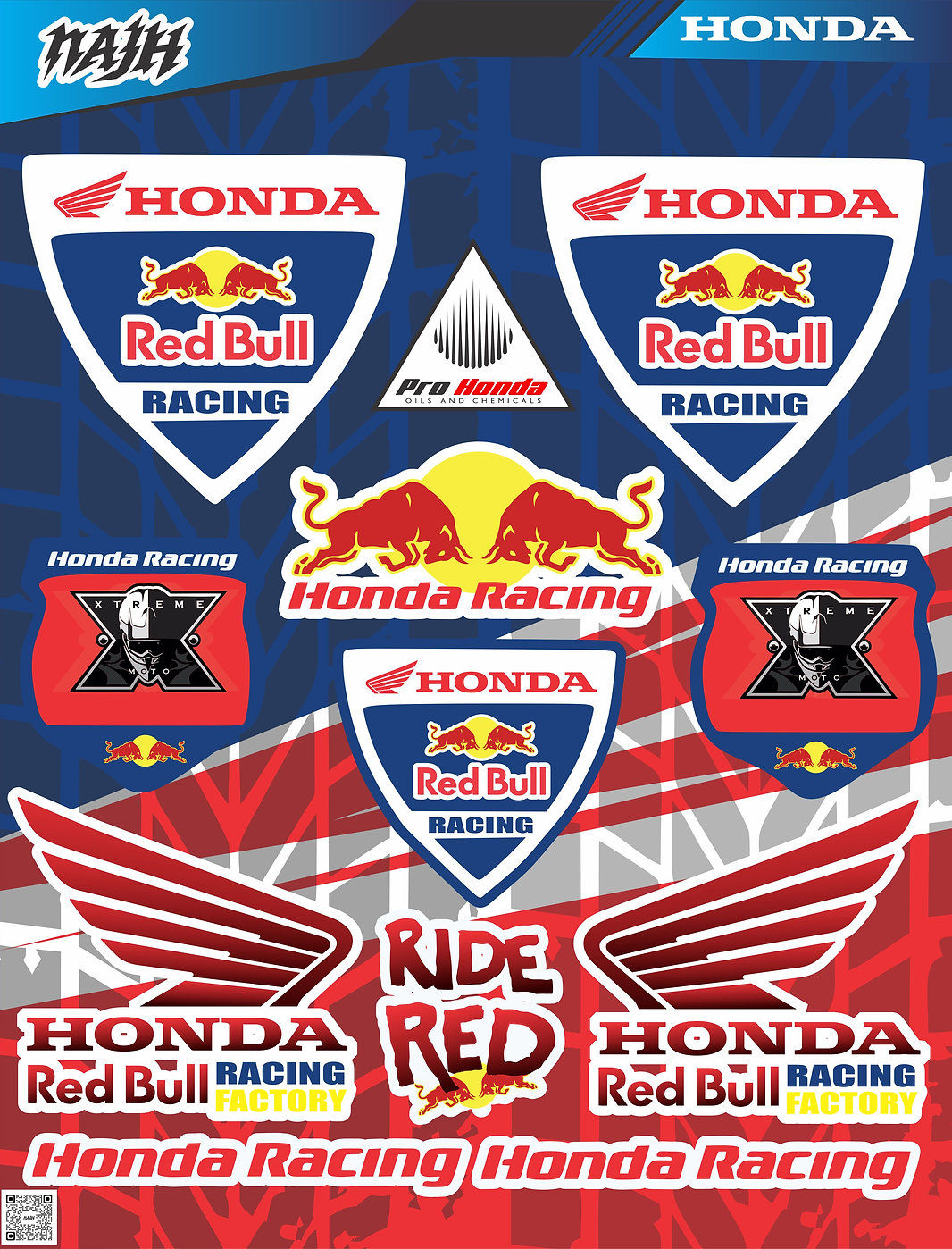STOCK PLANILLA CLASICA HONDA/REDBULL AZUL/R