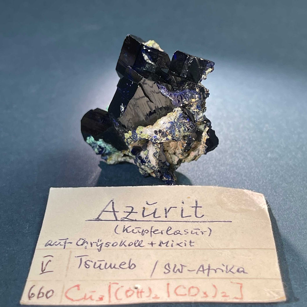 Thumbnail: Azurite on Chrysocolla & Mixite - Tsumeb, Oshikoto Region, Namibia