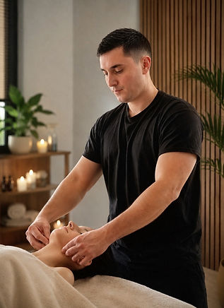 Hugo SALMON, praticien de massage bien-être dans son cabinet à La Roche-sur-Yon