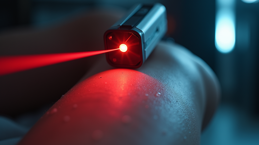 Close-up view of laser device on leg skin