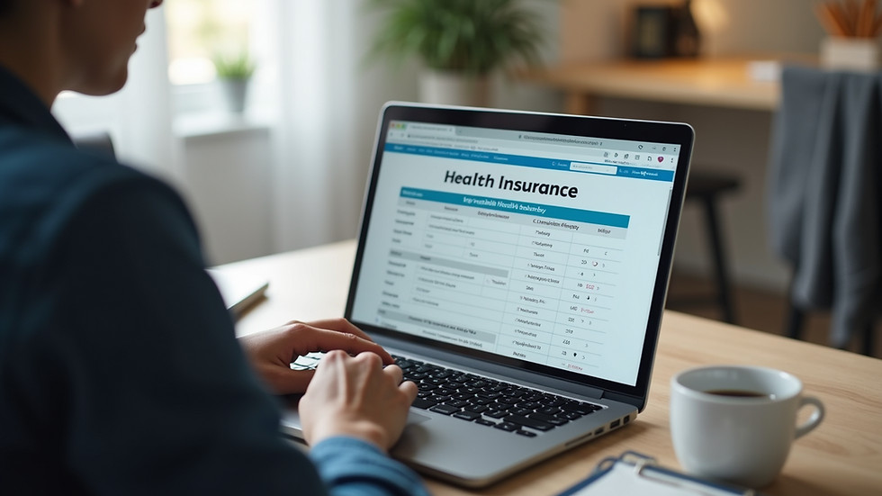 Eye-level view of a person reviewing health insurance options on a laptop