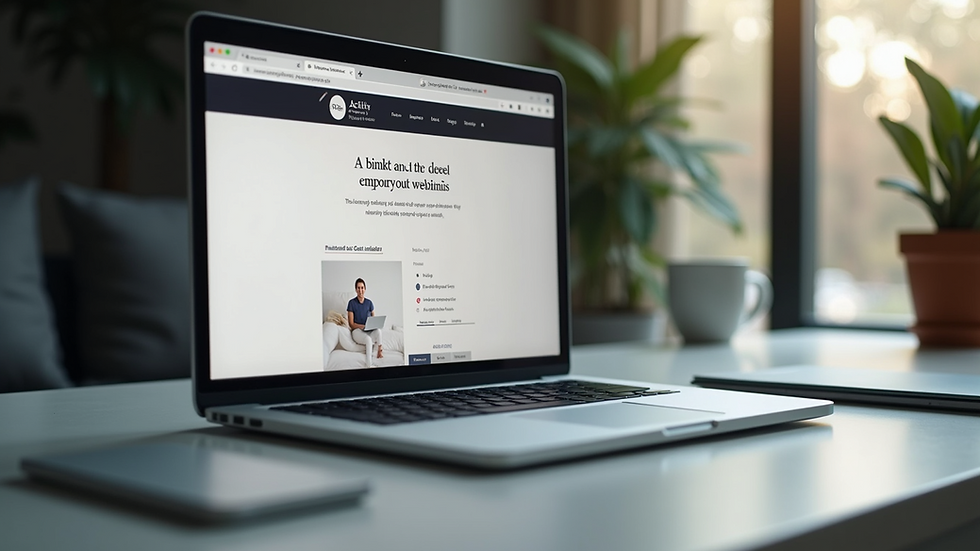Close-up view of a minimalistic website interface on a laptop screen