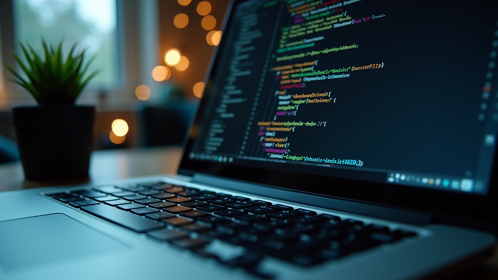 Close-up view of code on a developer's laptop
