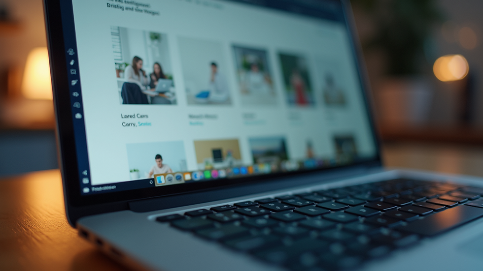 Close-up of a website on a laptop screen showing design elements