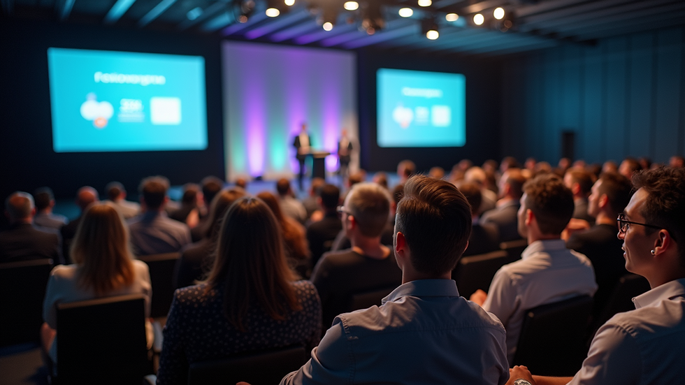High angle view of a tech seminar showcasing leaders in web design