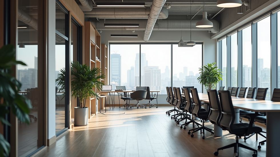 Eye-level view of a modern office space showcasing collaborative design principles