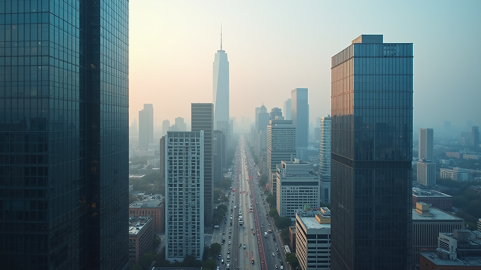 High angle view of a cityscape with modern architectural designs