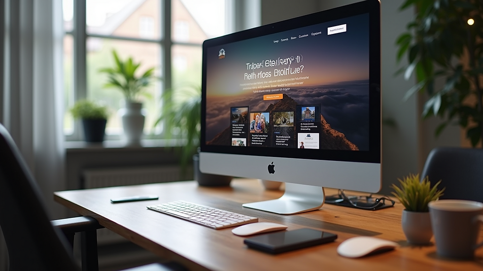 Eye-level view of computer monitor displaying a responsive website design