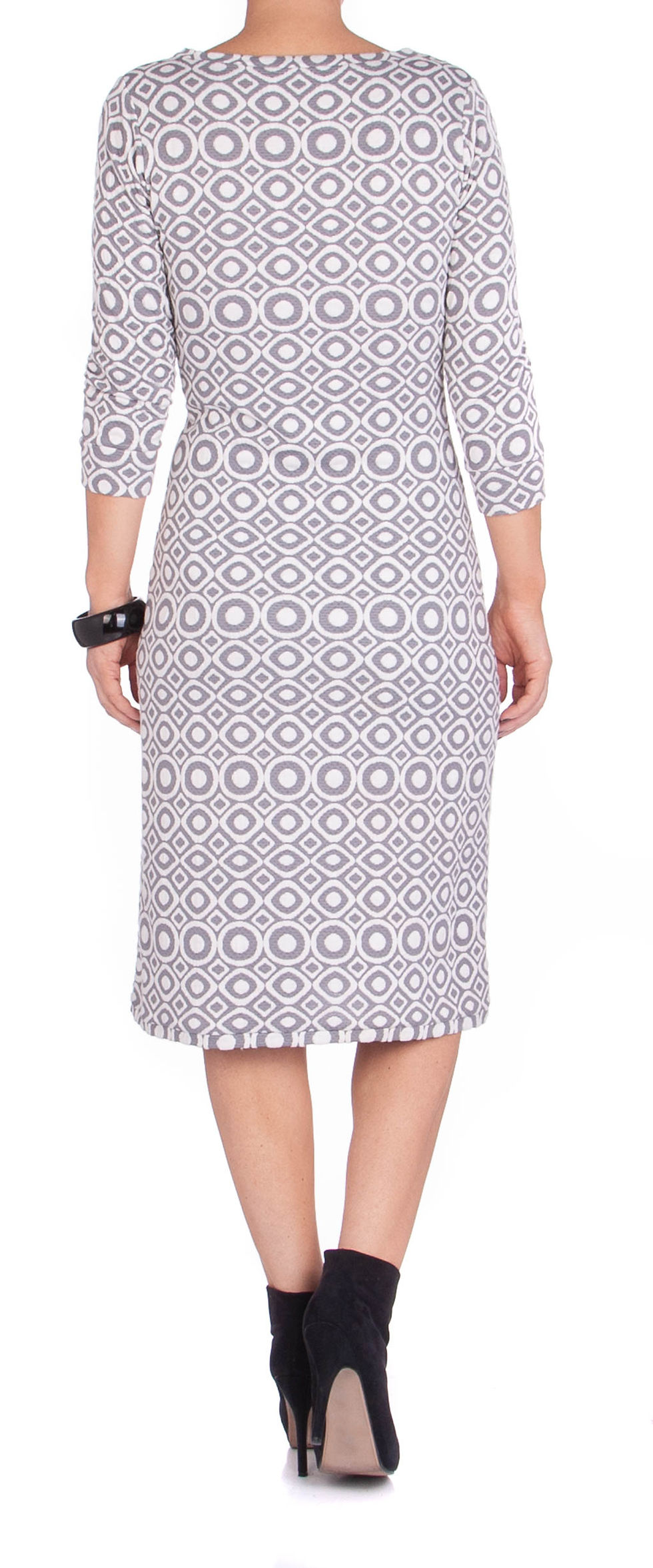 Thumbnail: Stretch dress with sleeves- Grey and white