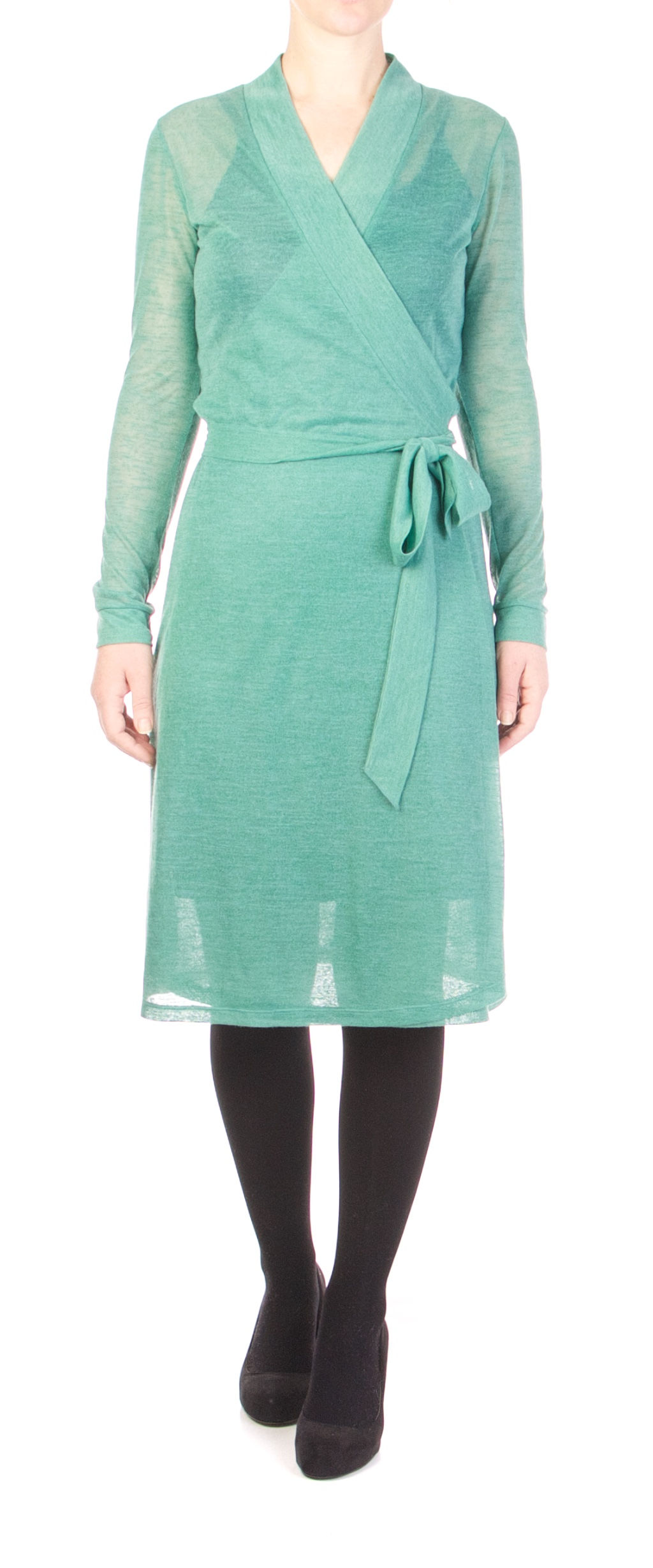 Sheer long sleve wrap dress with slip