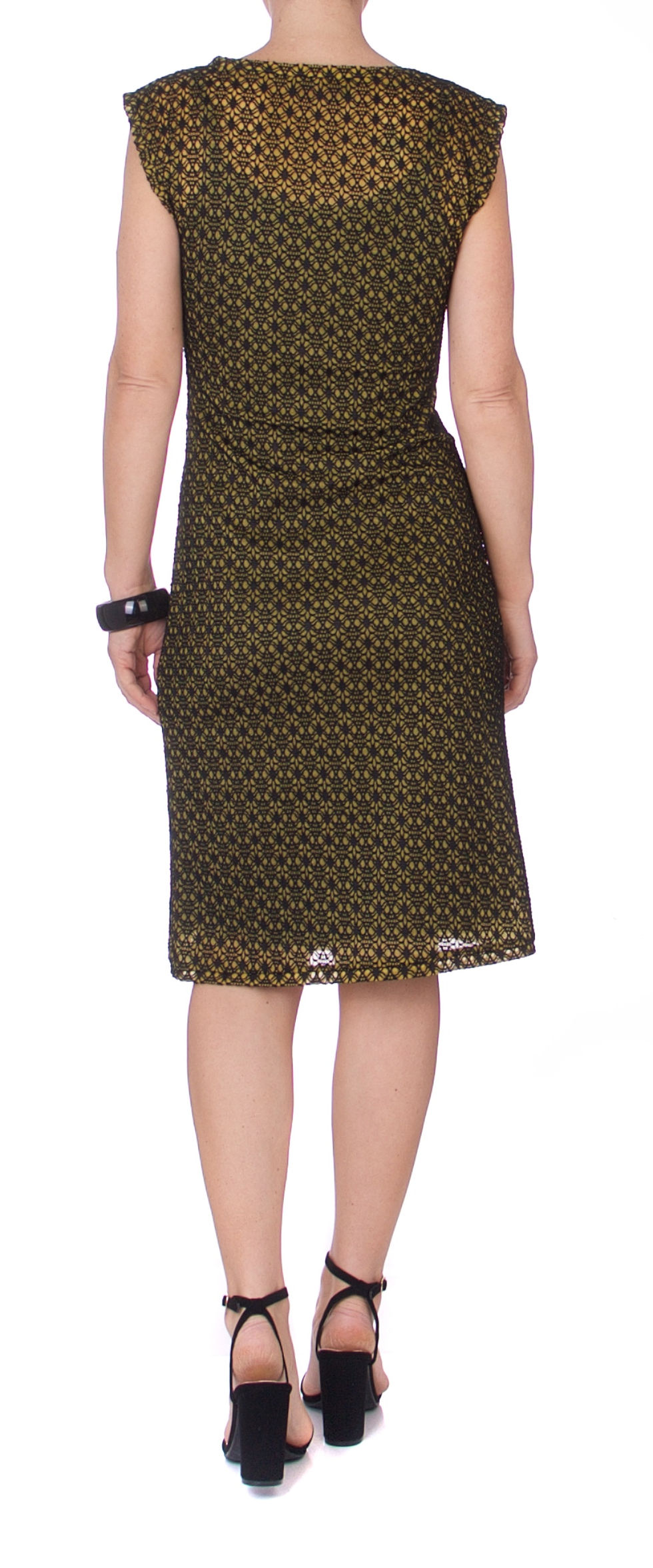 Thumbnail: Stretch dress with slip-Black and gold lace