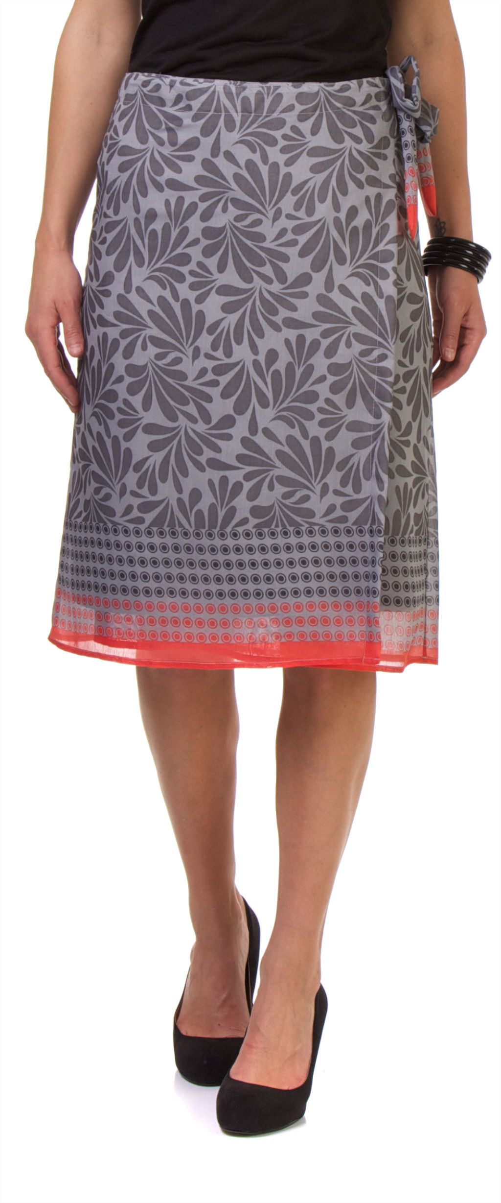 Straight wraparound skirt-Grey with orange hem
