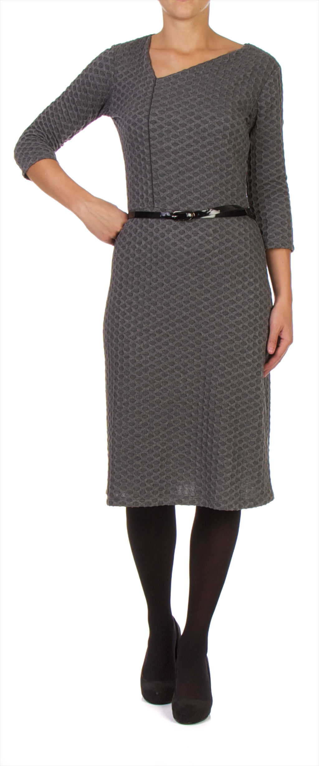 Fitted knit dress with A-Symetrical neck