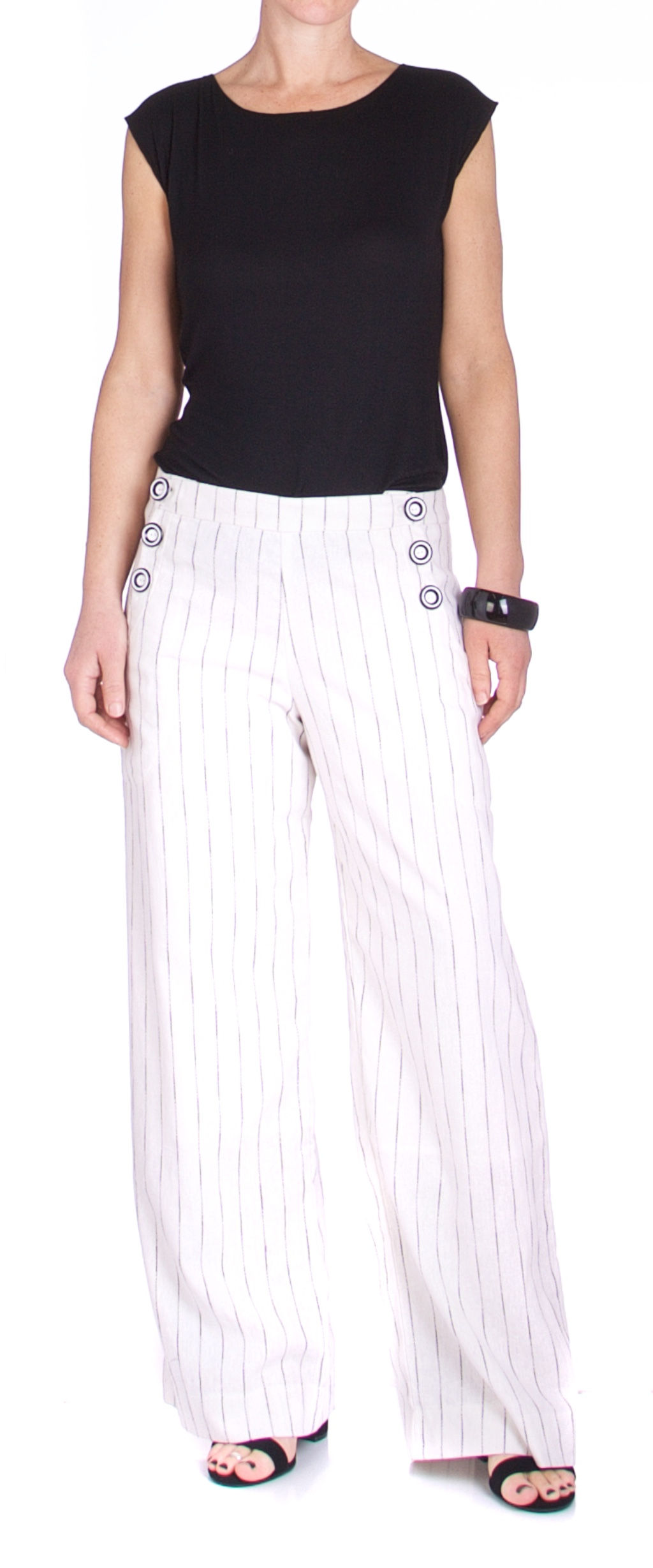 Button front pants-white stripes