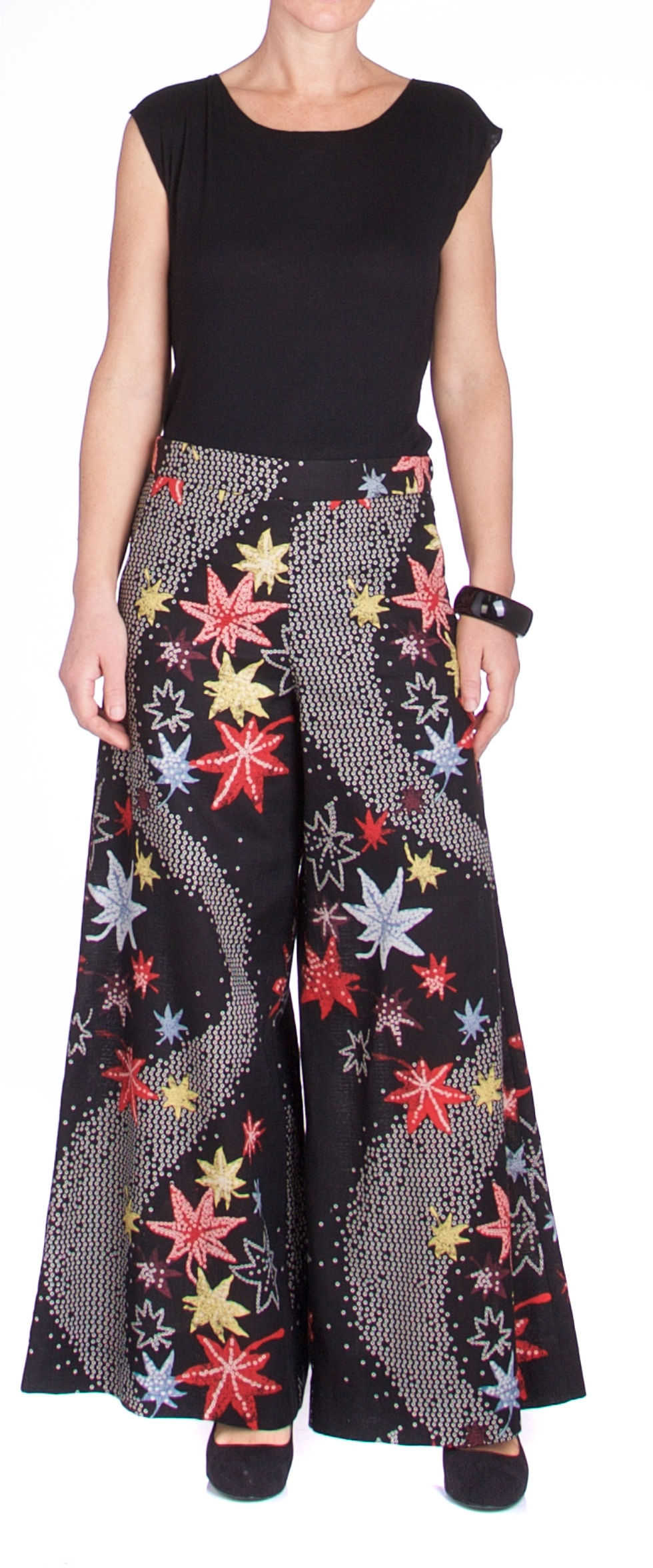 Wide leg cropped pants-Colourful leaves