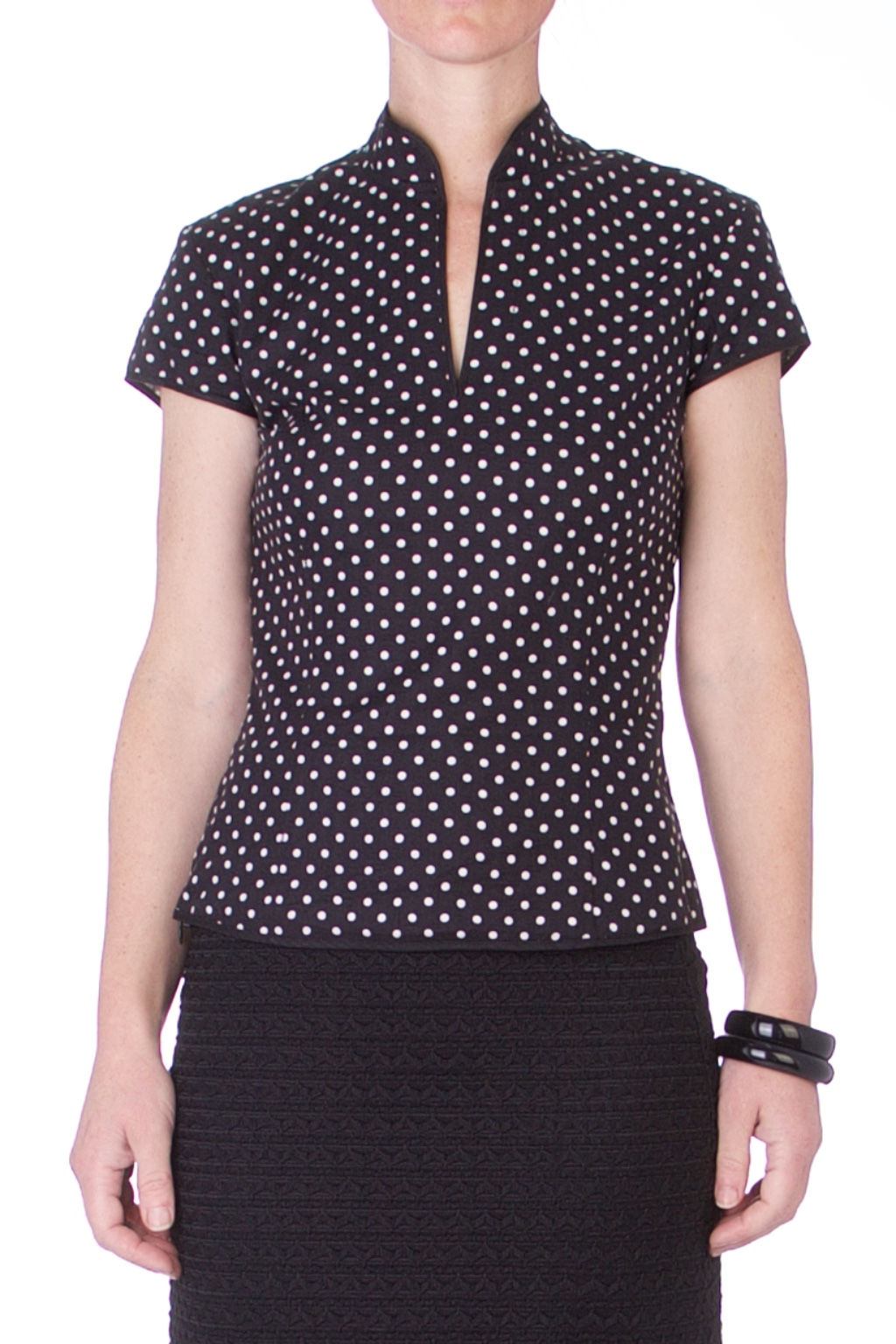 Polka dot mandarin collar top