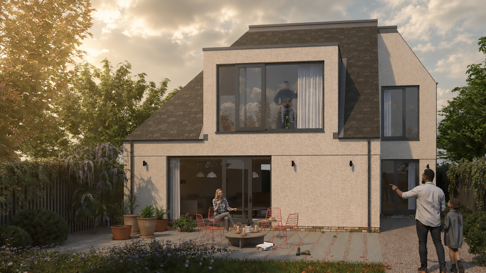 Contemporary two-storey house with harled walls and natural slate roof in North Berwick, East Lothian