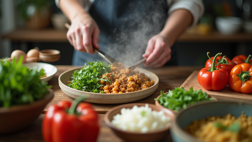 Close-up view of a traditional cooking class with local ingredients