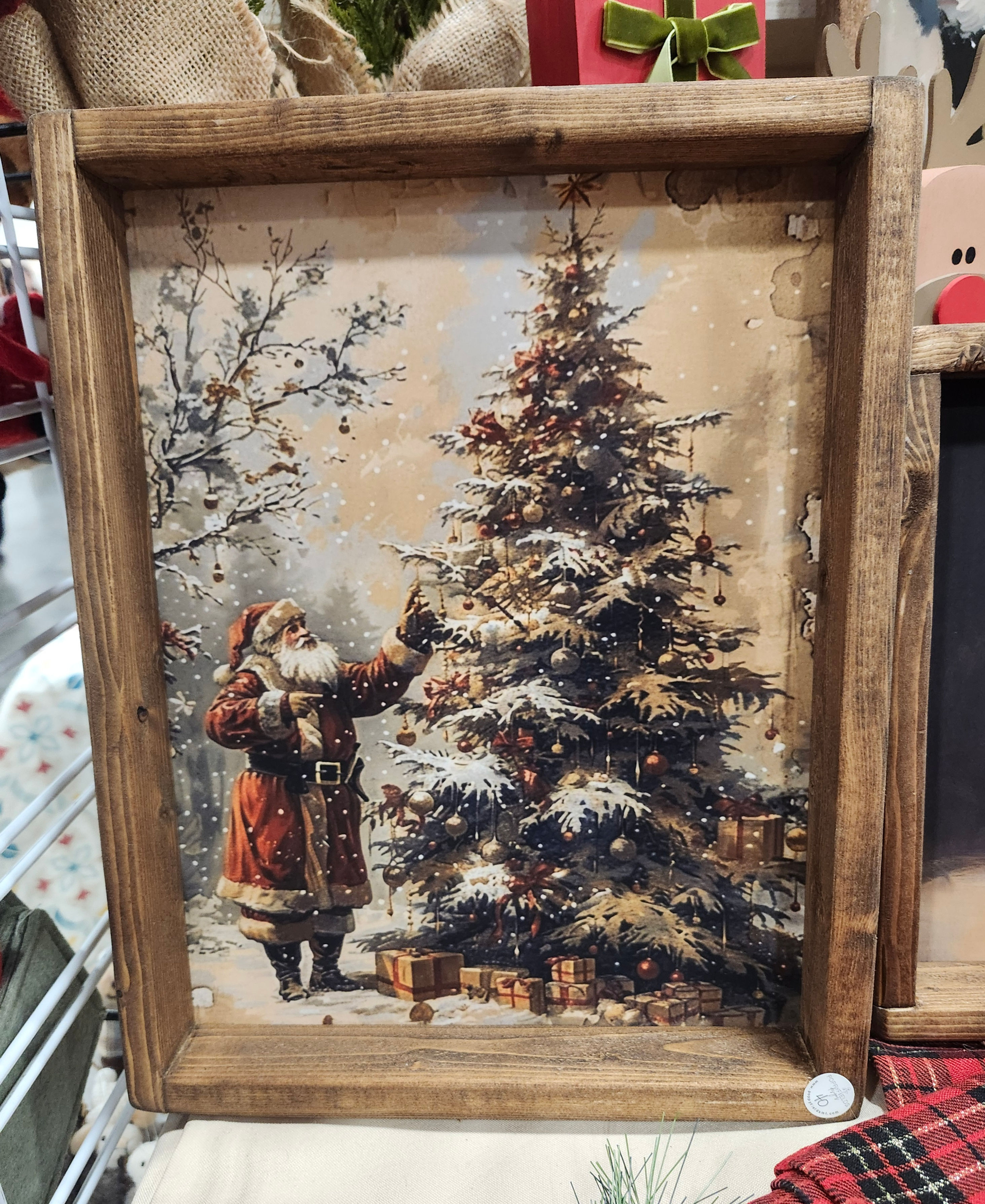 Santa Christmas Tree Framed Sign