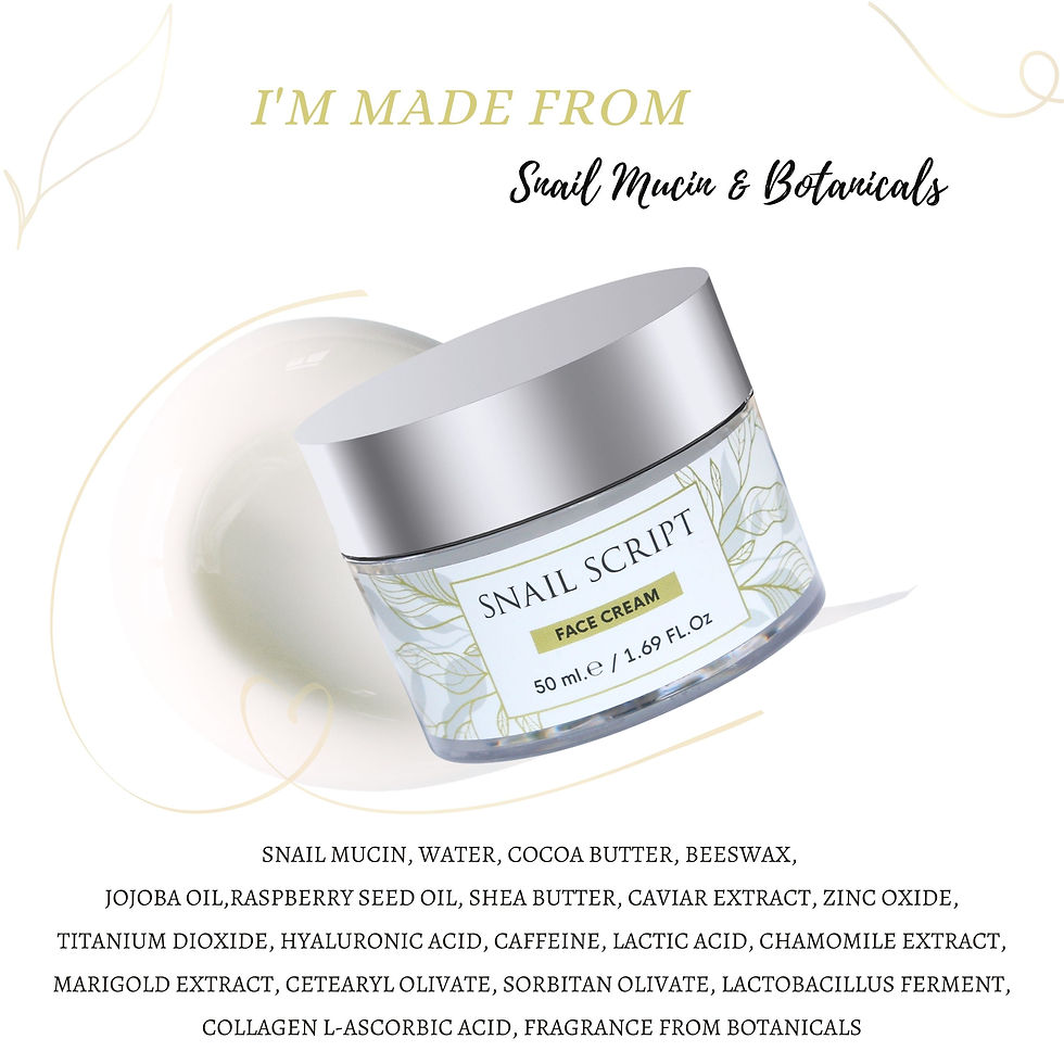 Picture of Snail Slime and Botanical Serum jar with all natural ingredients listed