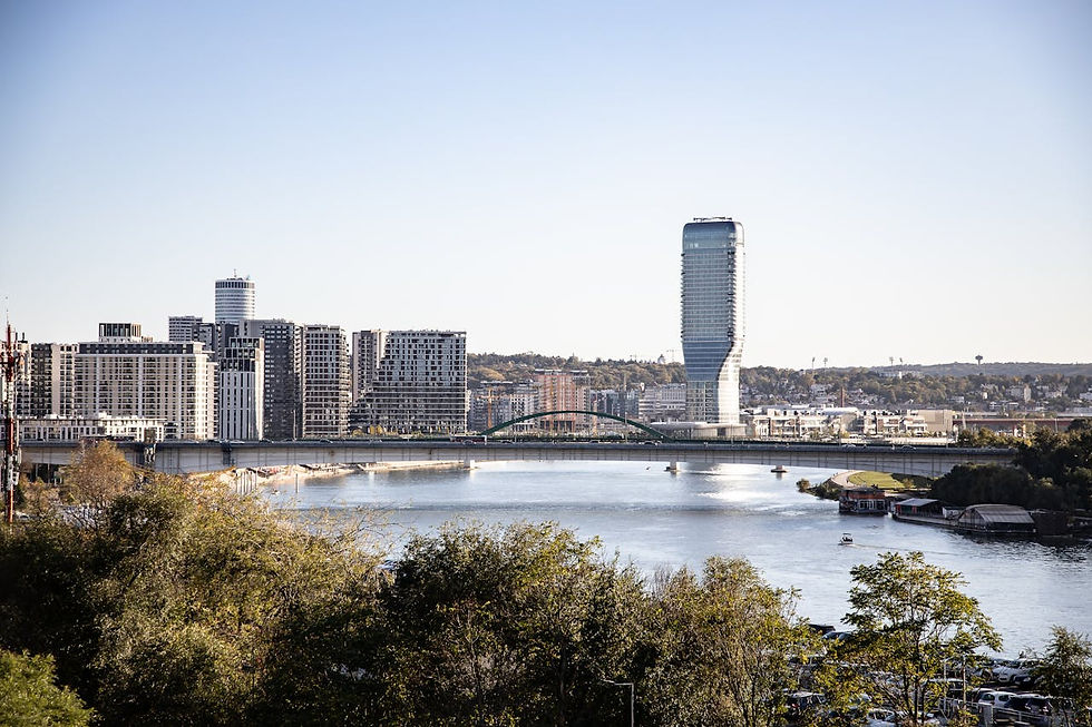 Belgrade city skyline with Sava River and modern towers, an underrated lads holiday destination in Europe