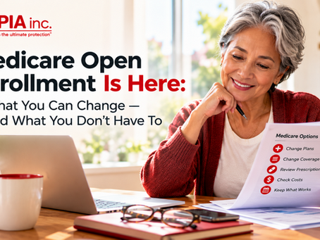 EPIA Medicare Open Enrollment cover featuring a smiling senior woman reviewing her Medicare options, including plan changes, coverage, prescription drugs and costs.