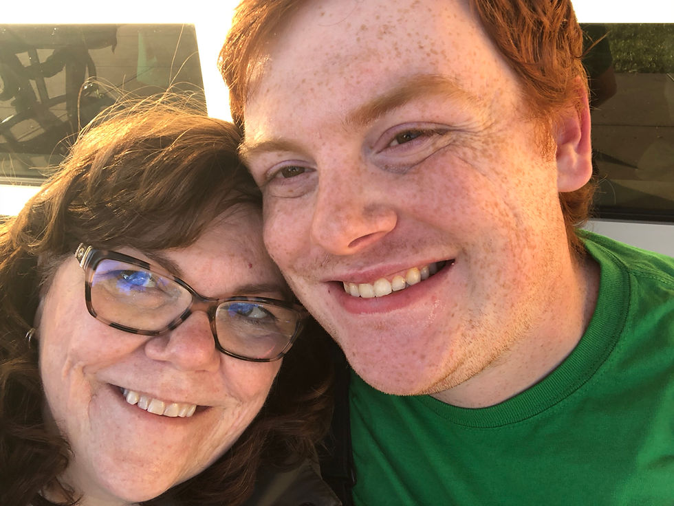 Mother and son smiling