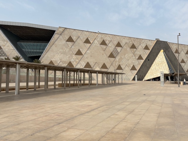 Majestic front exterior of the Grand Egyptian Museum