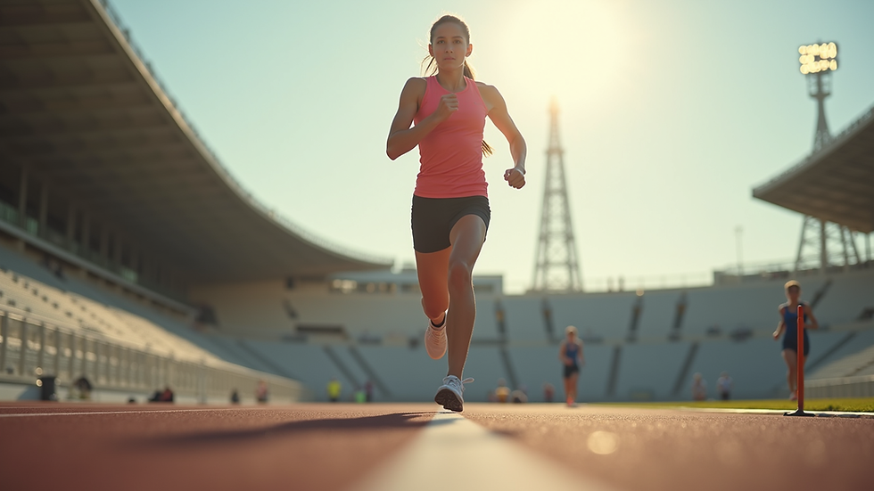 Eye-level view of a female athlete training on a track