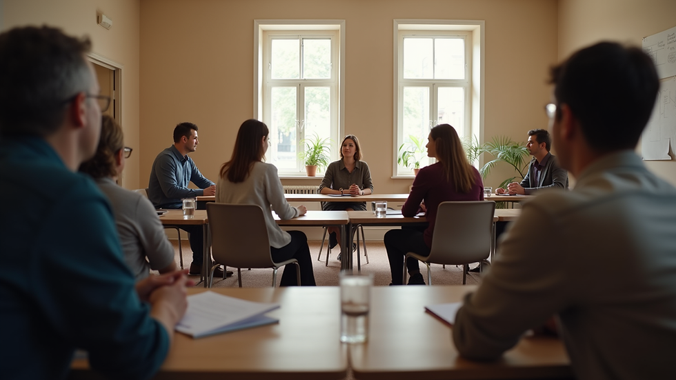 Eye-level view of a community health meeting with engaged participants