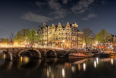 Dutch bridge with canal boats